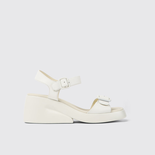 Side view of Kaah White leather sandals for women