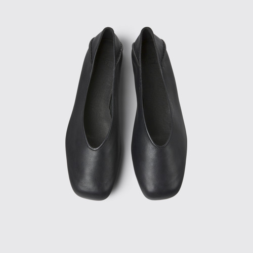 Image of Overhead view of Casi Myra Black Leather Women's Moccasins.