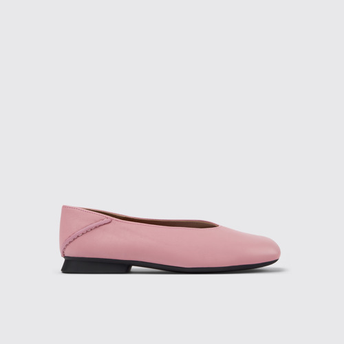 Image of Side view of Casi Myra Pink leather ballerinas for women