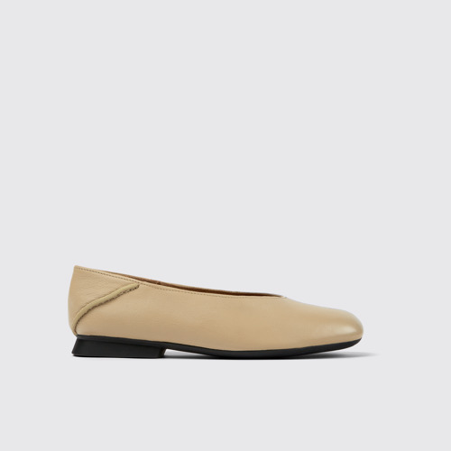 Side view of Casi Myra Beige leather ballerinas for women