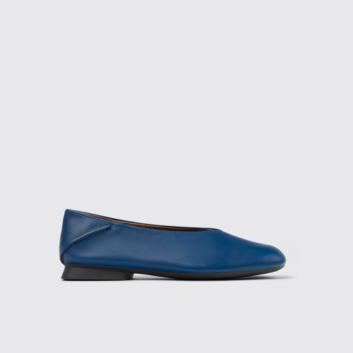 Image of Side view of Casi Myra Blue leather ballerinas for women