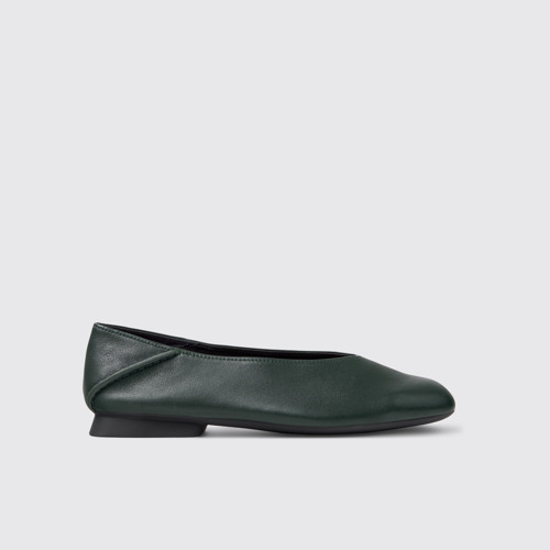 Side view of Casi Myra Green Leather Ballerina Shoes for Women.