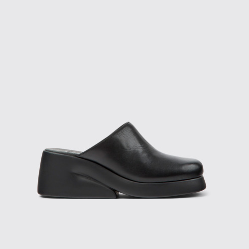 Image of Side view of Kaah Black leather mules for women