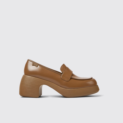 Image of Side view of Thelma Brown leather shoes for women