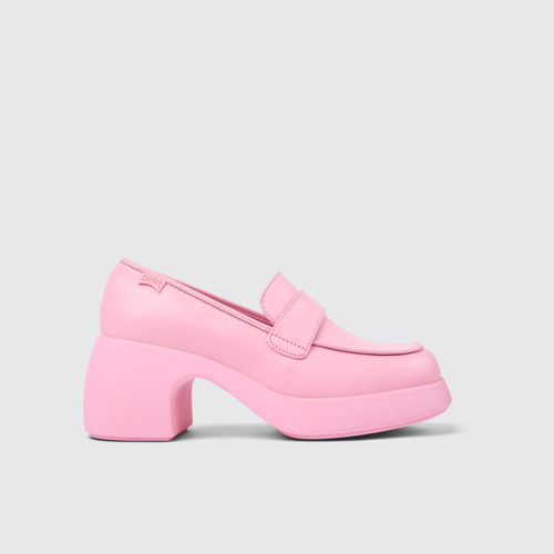 Image of Side view of Thelma Pink Leather Loafer for Women