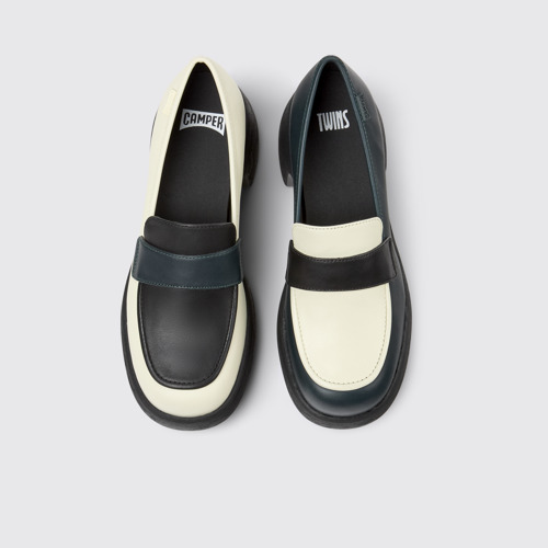 Image of Overhead view of Twins Multicolored Leather Loafers for Women