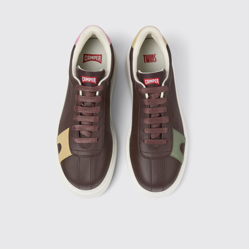 Image of Overhead view of Twins Brown leather and nubuck sneakers for women