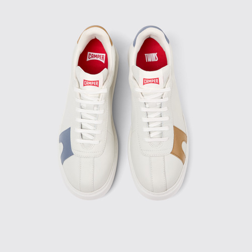 Image of Overhead view of Twins White Leather Sneaker for Women