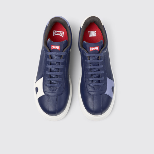 Twins Blauer und weißer Ledersneaker für Damen.