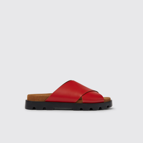 Image of Side view of Brutus Sandal Red leather sandals for women