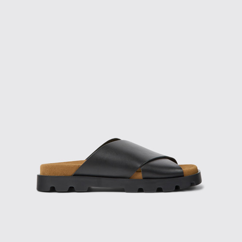 Image of Side view of Brutus Sandal Black leather sandals for women