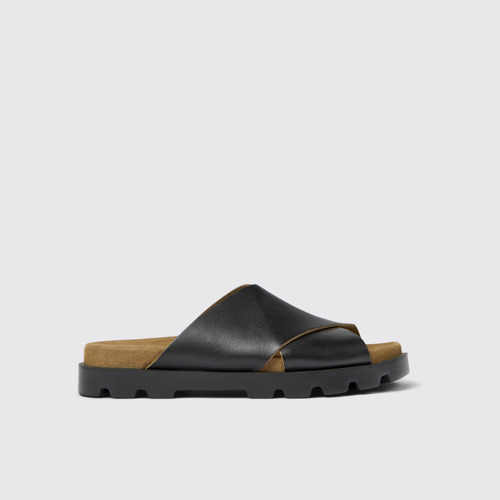 Side view of Brutus Sandal Black Leather Cross-strap Sandal for Women