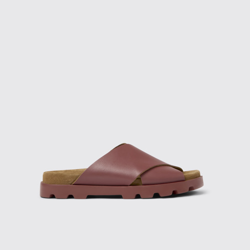 Side view of Brutus Sandal Red Leather Cross-strap Sandal for Women