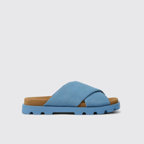 Side view of Brutus Sandal Blue recycled cotton sandals for women