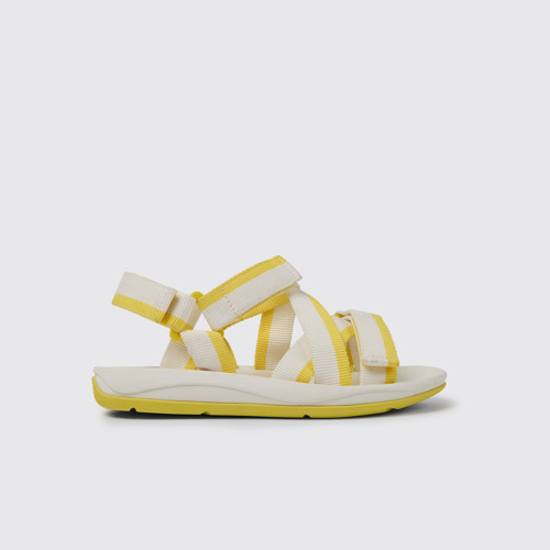 Image of Side view of Match White and yellow recycled PET sandals for women