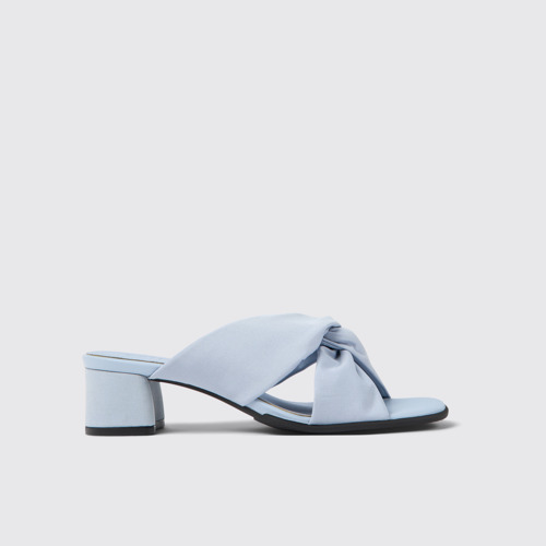Side view of Katie Blue textile sandals for women