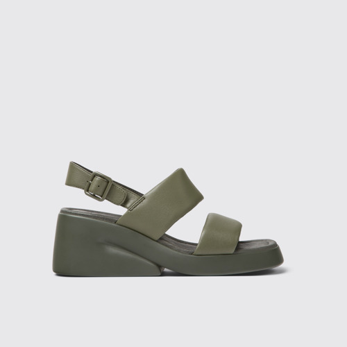 Side view of Kaah Green leather sandals for women