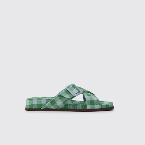 Image of Side view of Atonik Blue and green sandals for women