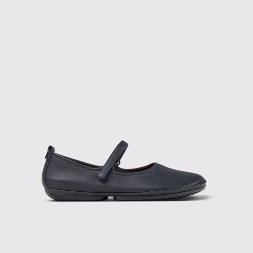Side view of Right Blue Leather Women's Shoes.