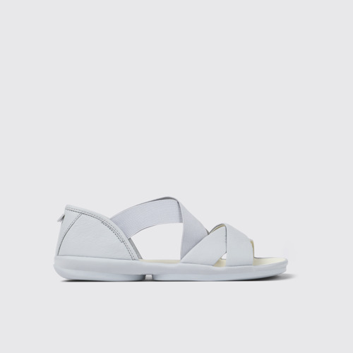 Side view of Right Gray Leather Cross-strap Sandal for Women