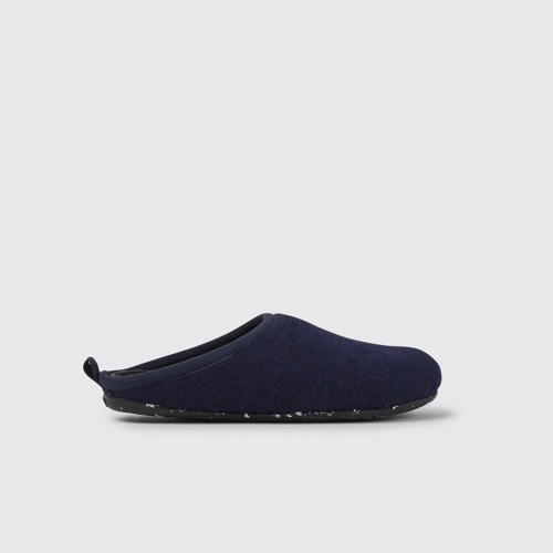 Side view of Wabi Blue wool women’s slippers