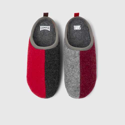 Image of Twins Pantuflas grises, rojas y color tinto de lana para mujer