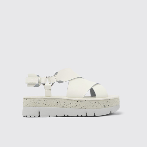 Image of Side view of Oruga Up White Leather Sandal for Women