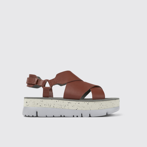 Image of Side view of Oruga Up Red Leather Sandal for Women