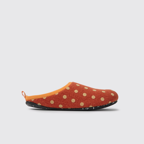 Image of Wabi Pantuflas de lana naranjas y café para mujer