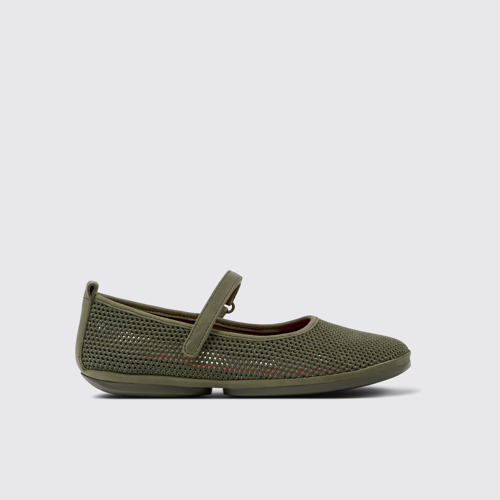 Image of Side view of Right Green TENCEL Lyocell and Leather Moccasin Ballerinas for Women.
