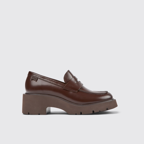 Image of Side view of Milah Burgundy leather loafers for women