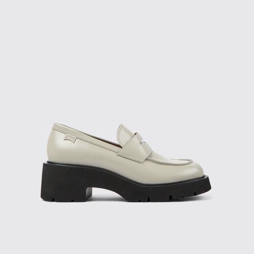Image of Side view of Milah Gray leather loafers for women