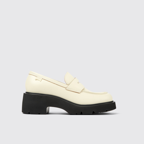 Side view of Milah White leather loafers for women