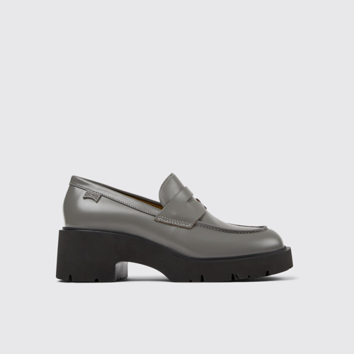 Image of Milah Mocasines de piel gris para mujer