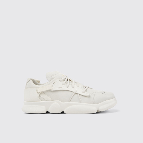 Image of Side view of Karst White non-dyed leather sneakers for women