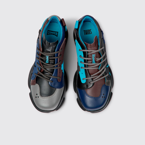 Image of Overhead view of Twins Multicolored leather and textile sneakers for women