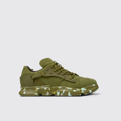 Image of Side view of Karst Green Nubuck/Textile Sneaker for Women