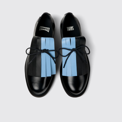 Image of Overhead view of Twins Black Leather Shoe for Women