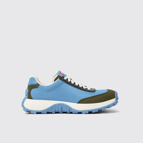Image of Side view of Drift Trail Blue textile and nubuck sneakers for women