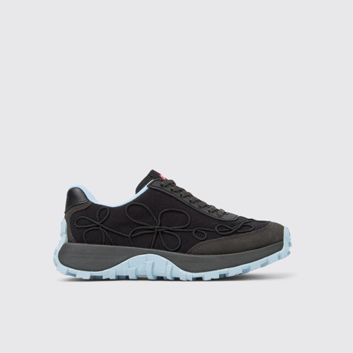 Image of Side view of Drift Trail VIBRAM Black textile and nubuck sneakers for women