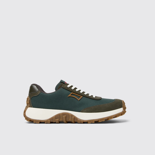 Side view of Drift Trail Green Recycled PET and Leather Sneakers for Women.