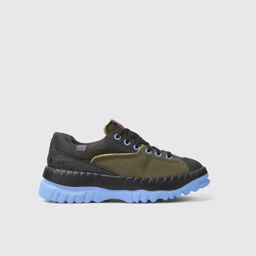 Image of Side view of Teix Green and gray recycled textile shoes for women