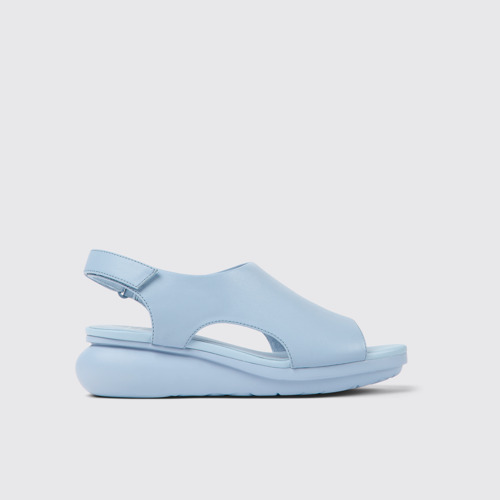 Image of Side view of Balloon Light blue leather sandals for women