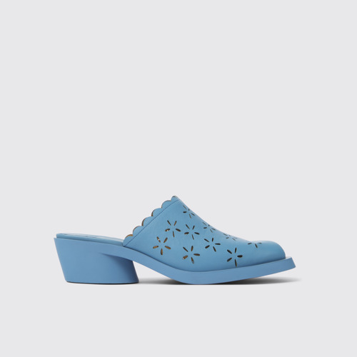 Image of Side view of Bonnie Blue leather mules for women