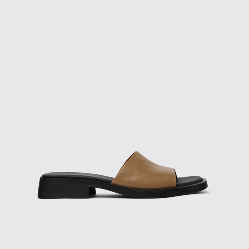 Image of Side view of Dana Brown Leather Slide for Women