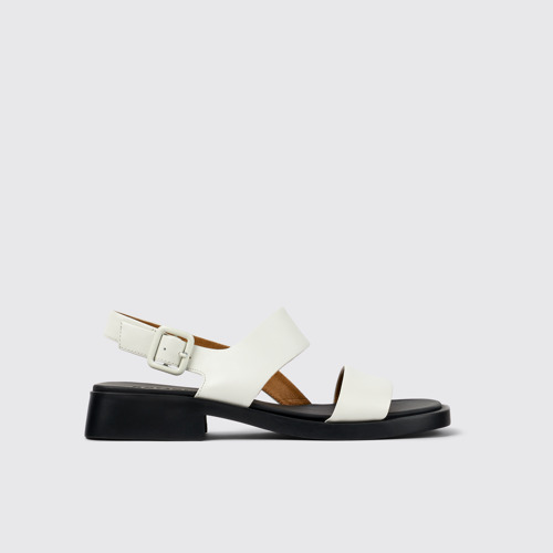 Image of Side view of Dana White Leather Sandals for Women.