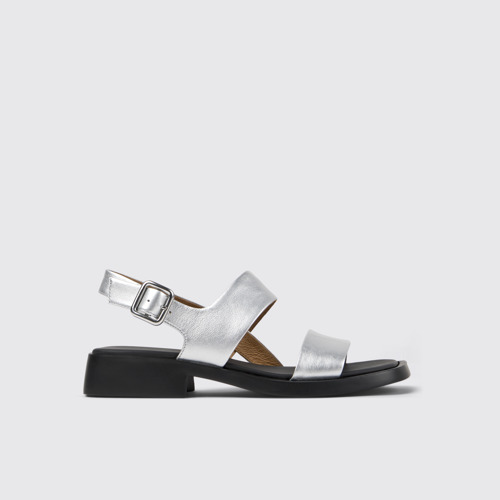 Image of Side view of Dana Gray Leather Sandals for Women.