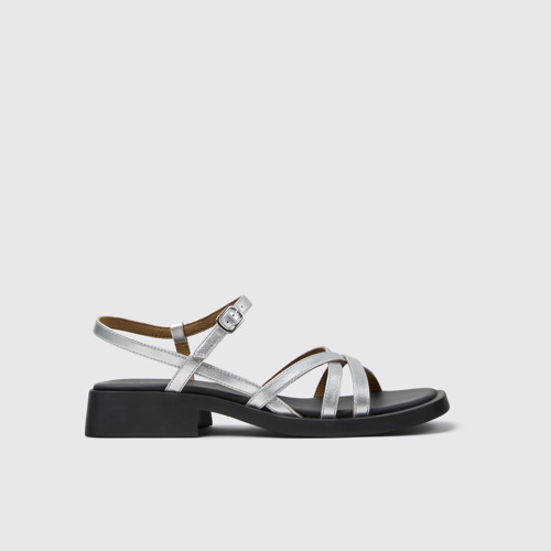 Image of Side view of Twins Silver Leather Sandals for Women.