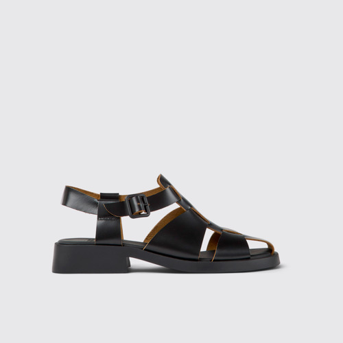 Image of Side view of Dana Black Leather Sandals for Women.