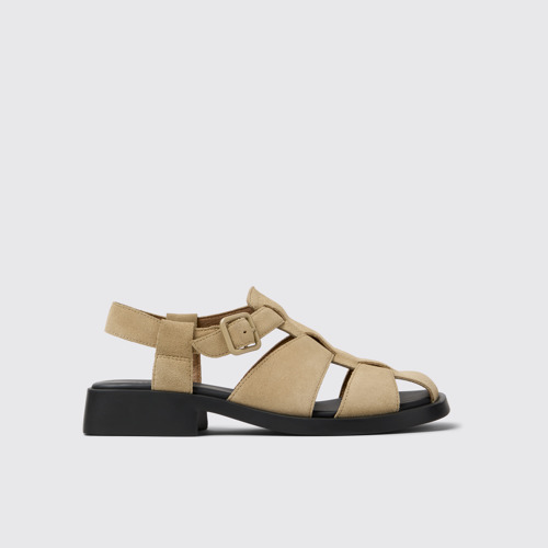 Image of Side view of Dana Beige Nubuck Sandals for Women.